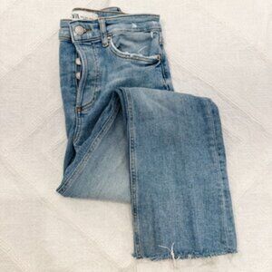 Zara Size 2 Button Fly Straight Leg Jeans Raw Hem Denim